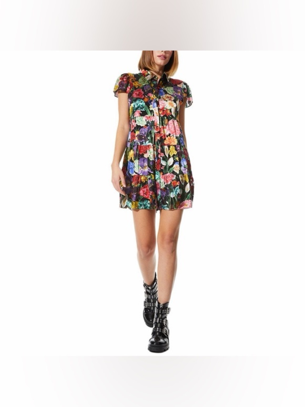 ❤️‍🔥 Alice + Olivia Meeko Tiered Silk-Blend Mini Shirtdress ❤️‍🔥size 8 - Picture 4 of 16